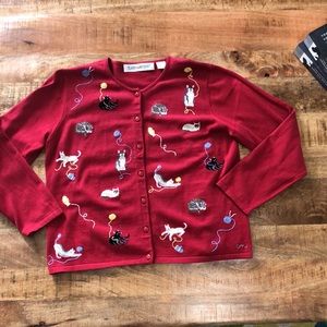 VTG kitty cardigan sweater 100% cotton size medium